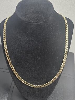 36in.14K Gold-Plated brass-7mm diamond cut Cuban Link Chain Necklace